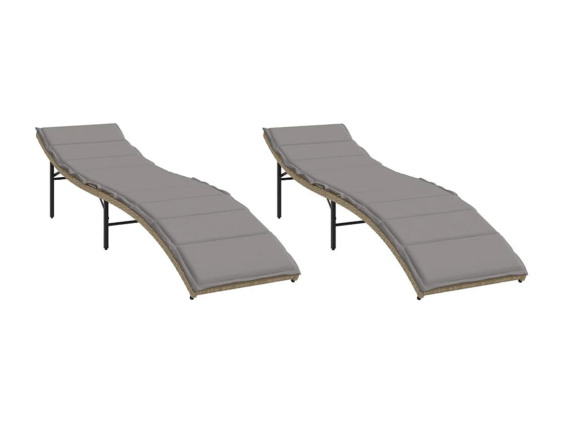 Conjunto de 2 cadeiras de praia com almofadas de resina tecida bege