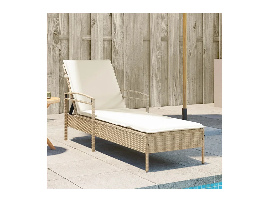 Chaise longue avec coussin beige 63x200x81 cm résine tressée