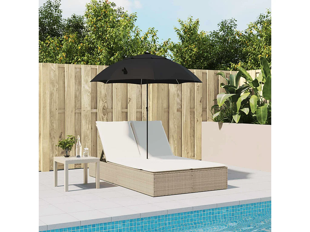 Chaise longue double avec coussins et parasol beige poly rotin