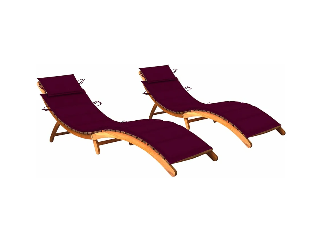 Chaises longues lot de 2 avec coussins Bois d'acacia solide