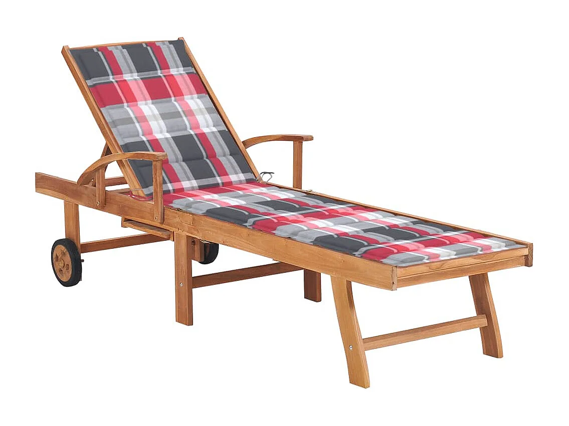 Sillón con cojín a cuadros rojos Madera maciza de teca