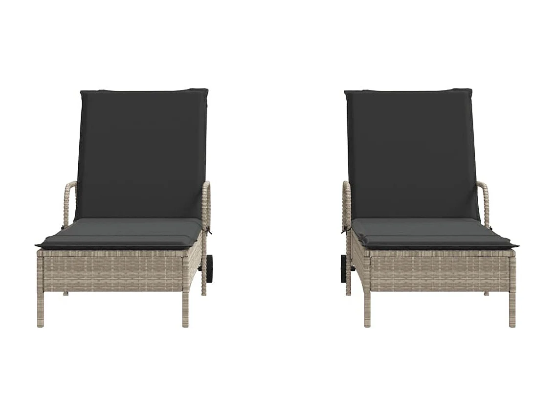 Chaises longues avec coussins lot de 2 gris résine tressée
