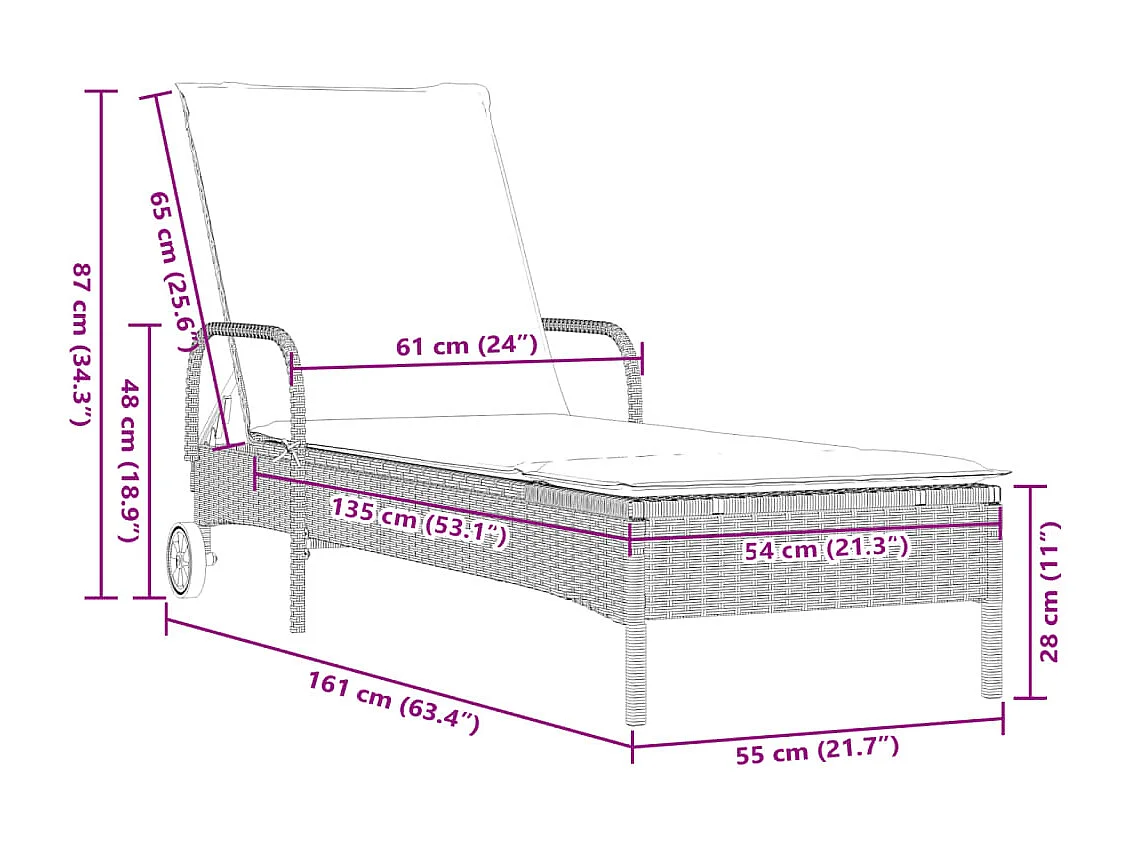 Chaises longues avec coussins lot de 2 gris résine tressée
