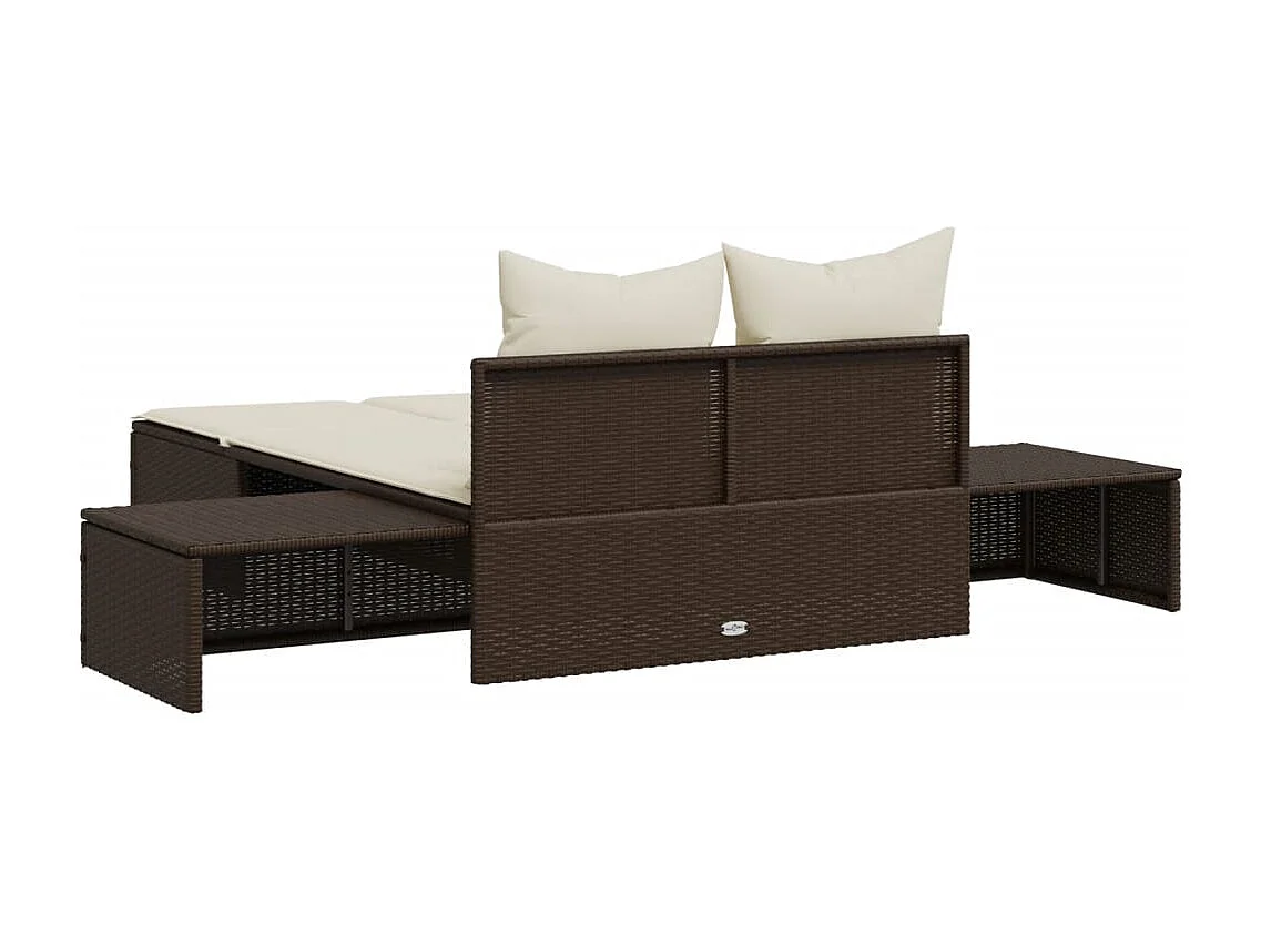 Chaise longue double avec coussins marron résine tressée