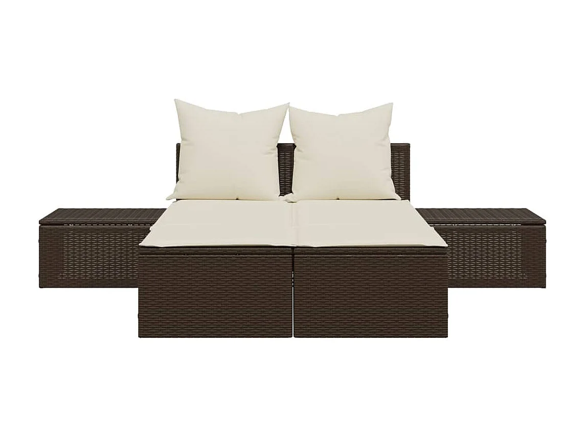 Chaise longue double avec coussins marron résine tressée