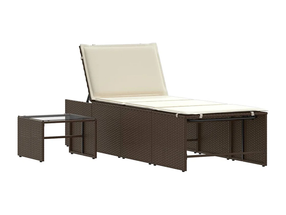 Conjunto de 2 cadeiras de praia com mesa de resina trançada marrom