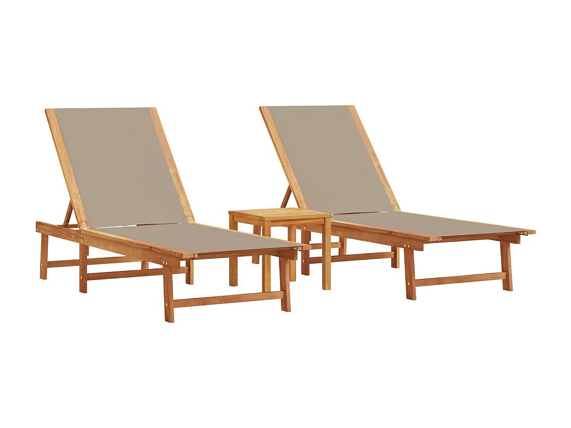 Chaises longues lot de 2 table taupe bois d'acacia et textilène