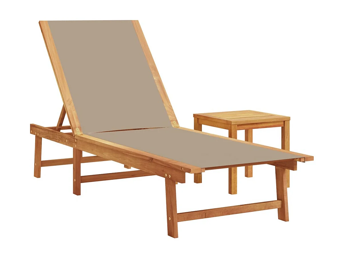 Chaises longues lot de 2 table taupe bois d'acacia et textilène