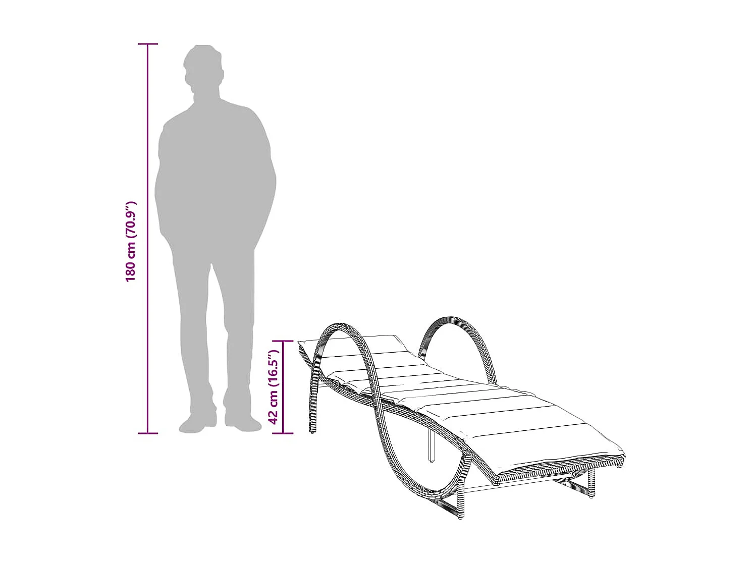 Chaise longue avec coussin beige 60x199x42 cm résine tressée