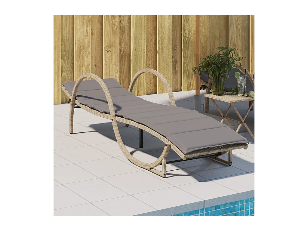 Chaise longue avec coussin beige 60x199x42 cm résine tressée