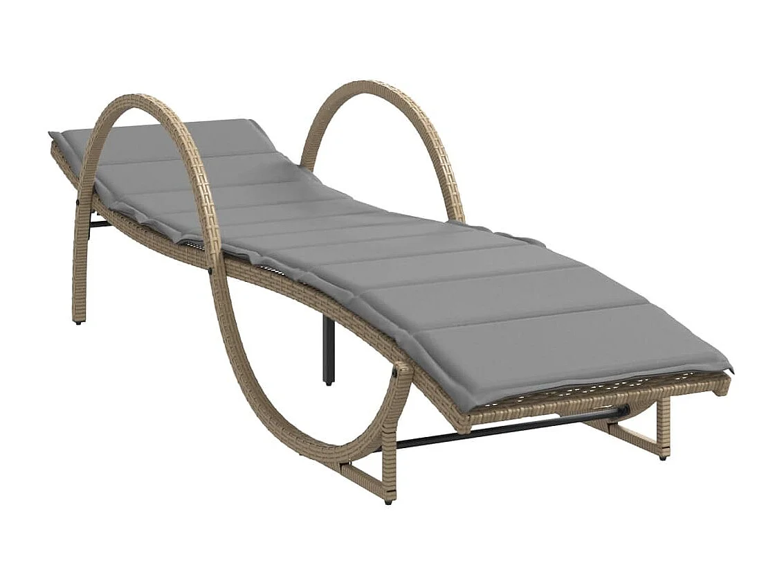 Chaise longue avec coussin beige 60x199x42 cm résine tressée