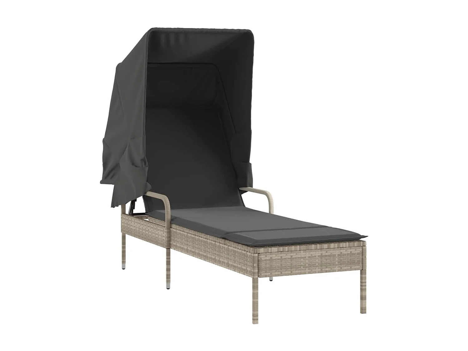 Conjunto de 2 cadeiras de praia com toldo e mesa de vime cinza claro