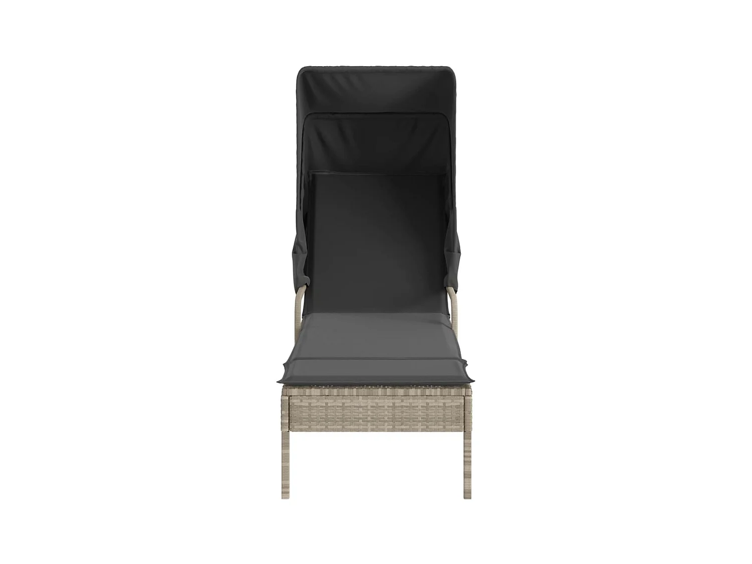 Chaises longues lot de 2 avec auvents et table gris clair rotin
