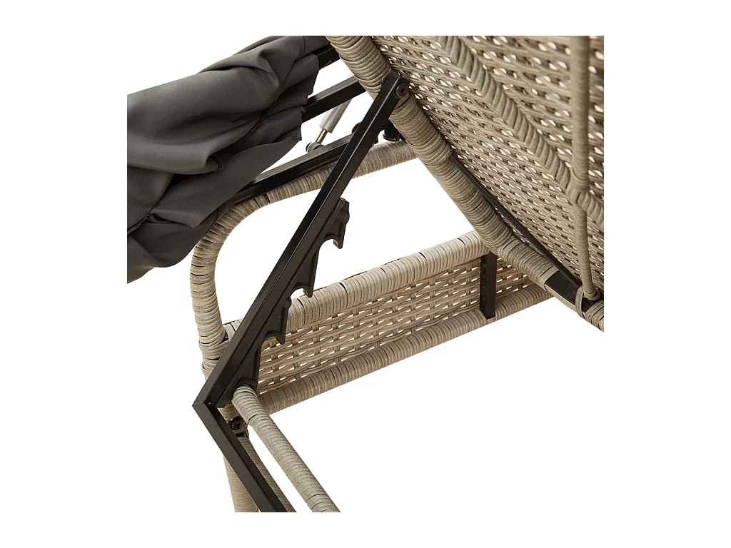 Chaises longues lot de 2 avec auvents et table gris clair rotin