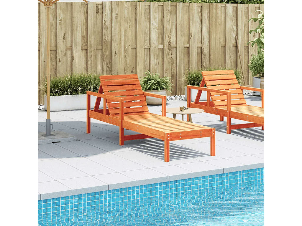 Chaise longue cire marron 199,5x62x55 cm bois massif de pin