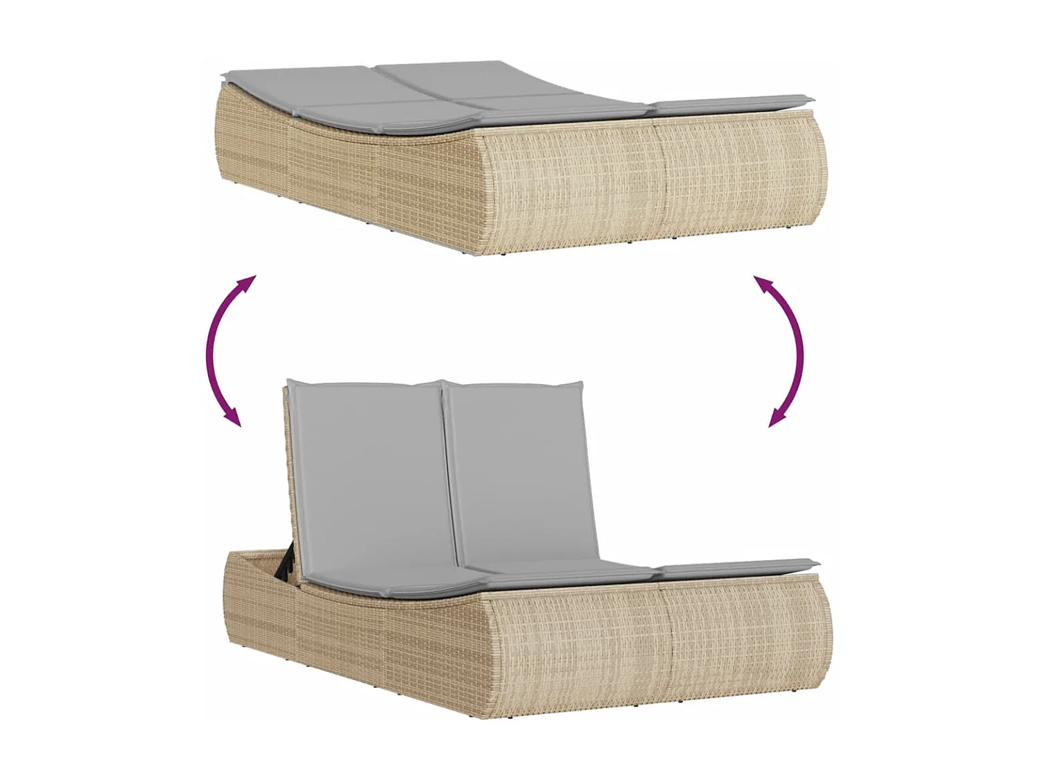 Chaise longue double avec coussins beige résine tressée