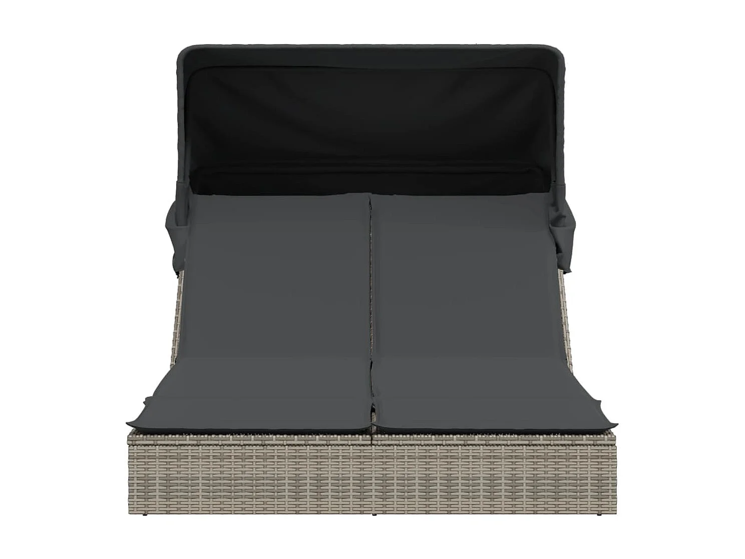 Chaise longue double et auvent et coussins gris résine tressée