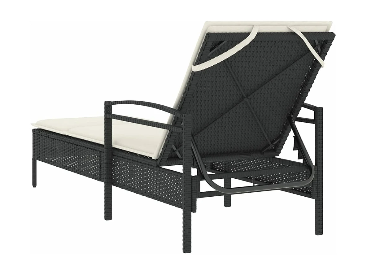 Poltrona lounge con cuscino nero 63x200x81 cm in resina intrecciata