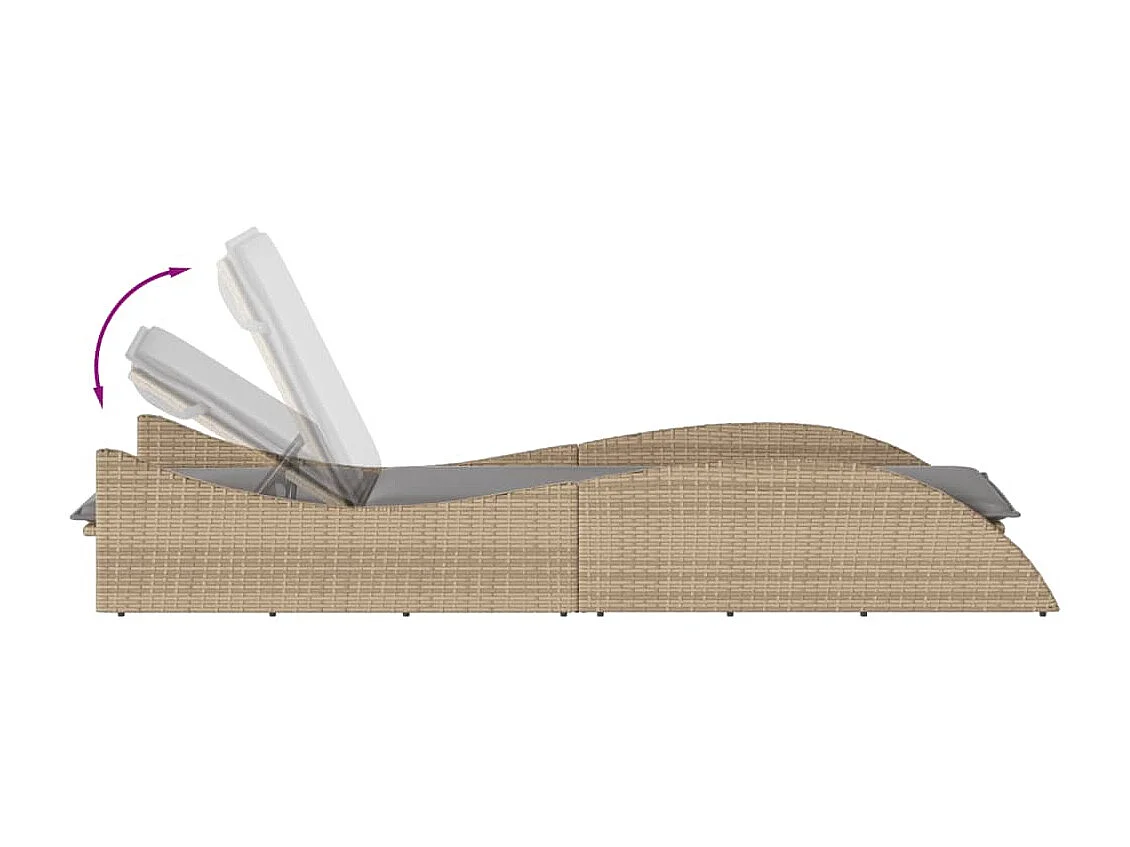 Chaise longue avec coussin beige 60x205x73 cm résine tressée