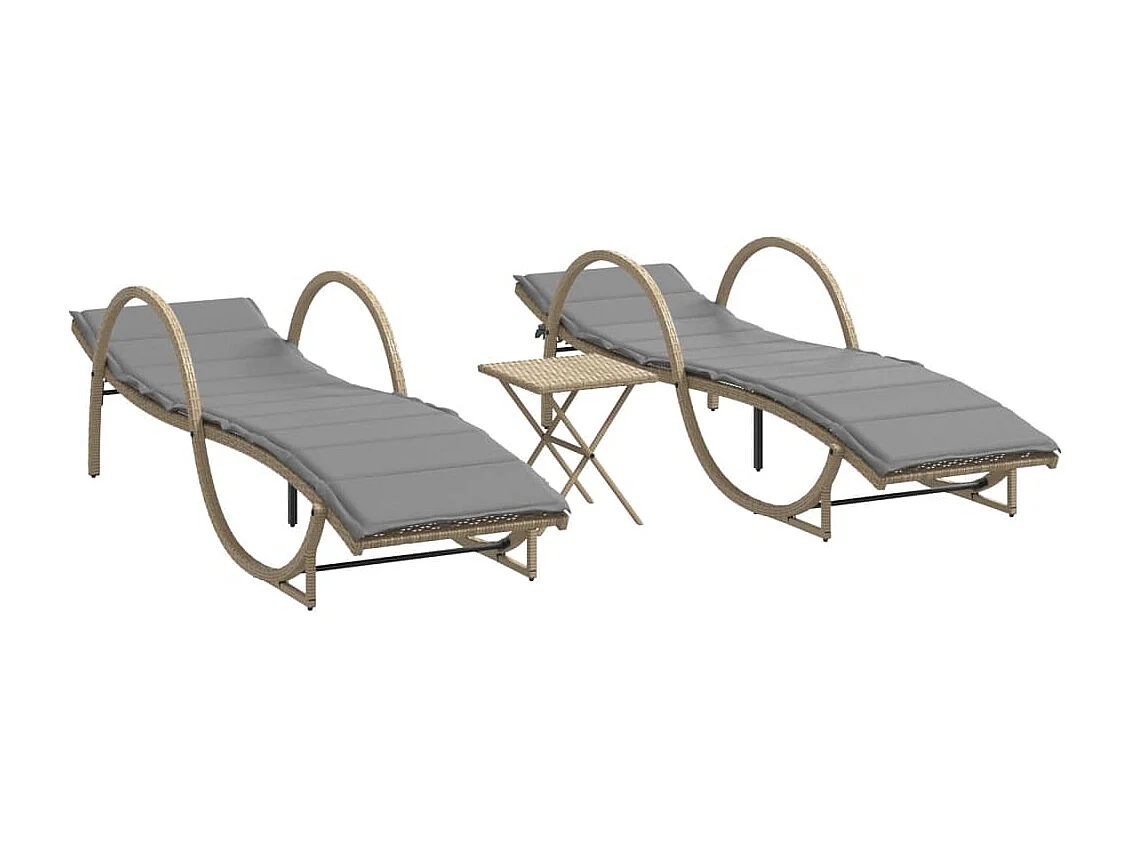 Set di 2 sedie a sdraio con tavolo in resina intrecciata beige