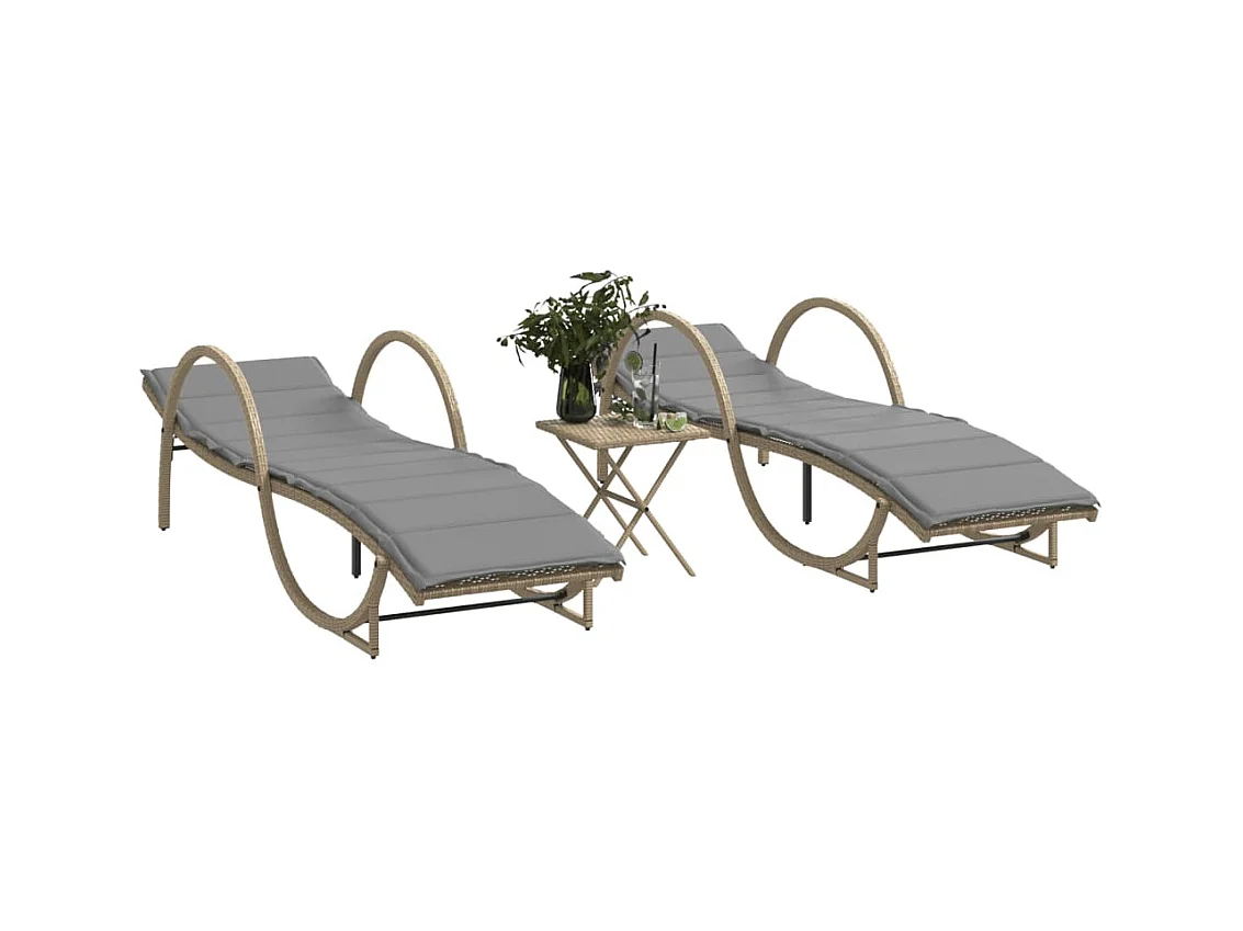 Chaises longues lot de 2 avec table beige résine tressée