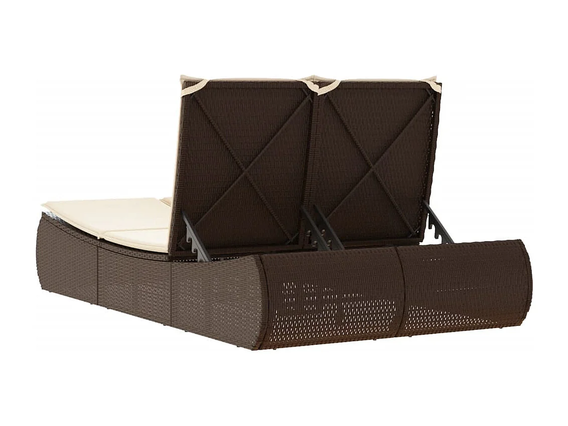 Chaise longue double avec coussins marron résine tressée