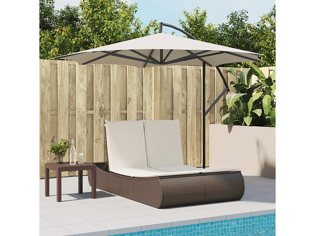 Chaise longue double avec coussins marron résine tressée