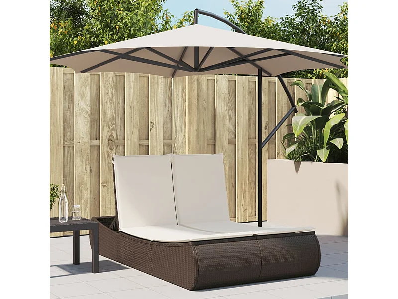 Chaise longue double avec coussins marron résine tressée