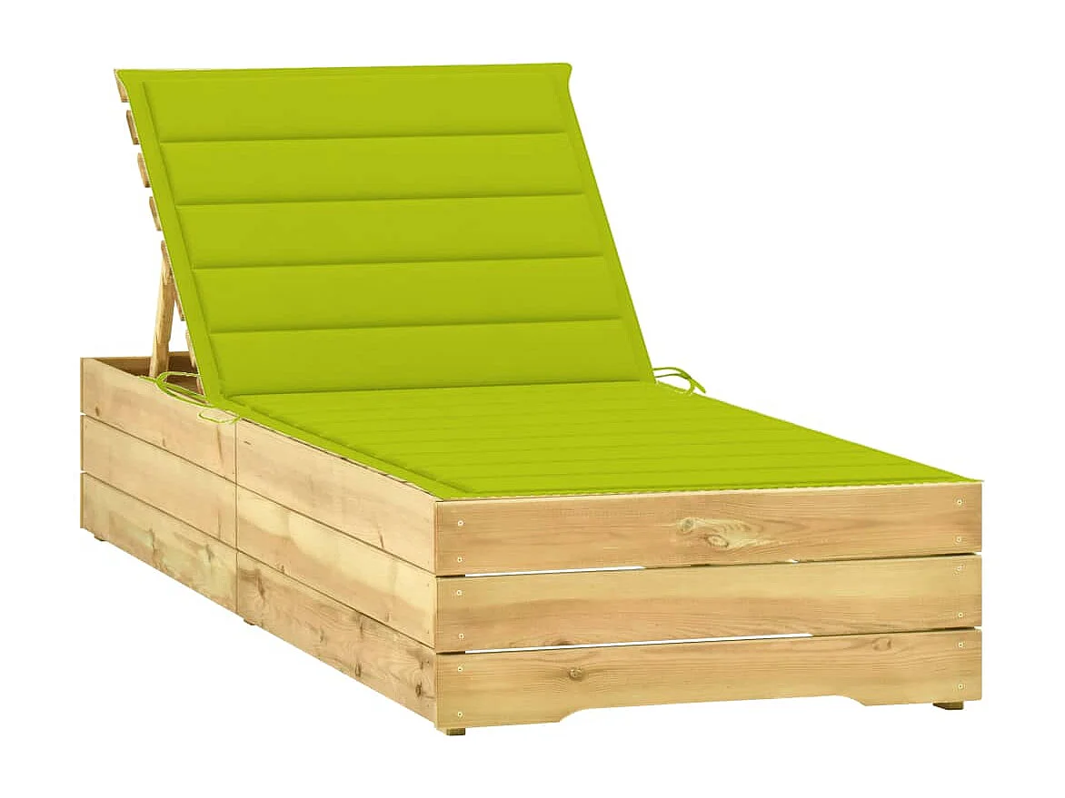 Chaise longue avec coussin vert vif Bois de pin imprégné