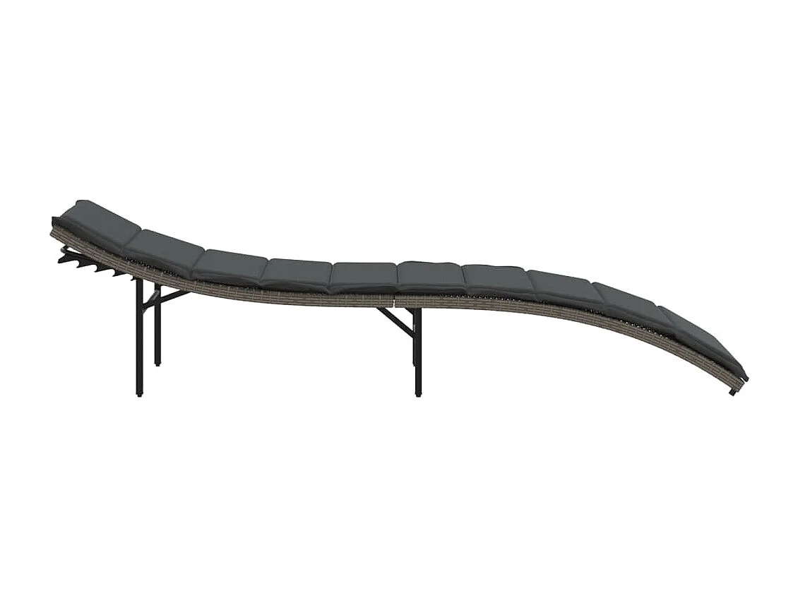 Chaise longue avec coussin gris 55x199x50 cm résine tressée