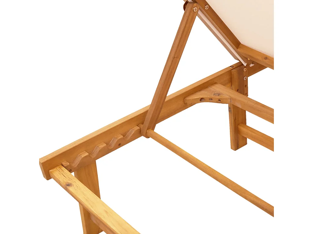 Liegestühle, 2er-Set, cremefarbenes massives Akazienholz und Textilene