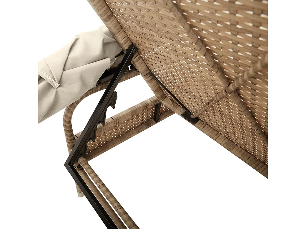 Sedia a sdraio con baldacchino e tavolino in resina intrecciata beige