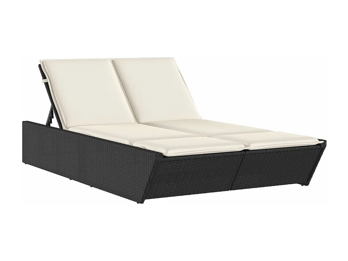Chaise longue double avec coussins noir résine tressée