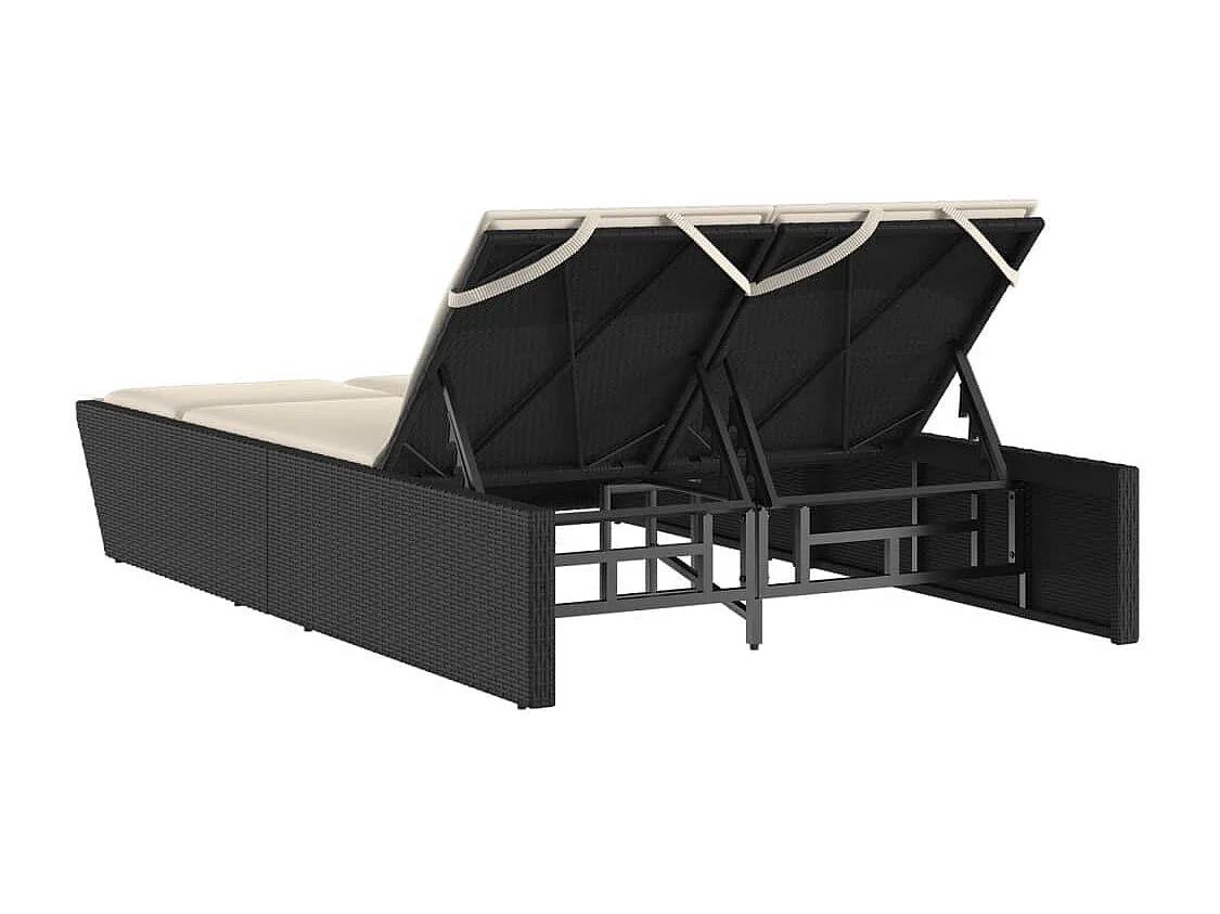 Chaise longue double avec coussins noir résine tressée