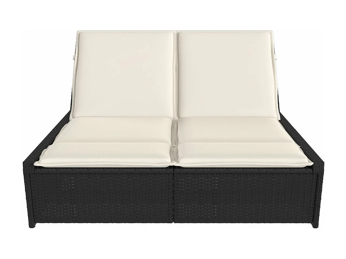 Chaise longue double avec coussins noir résine tressée