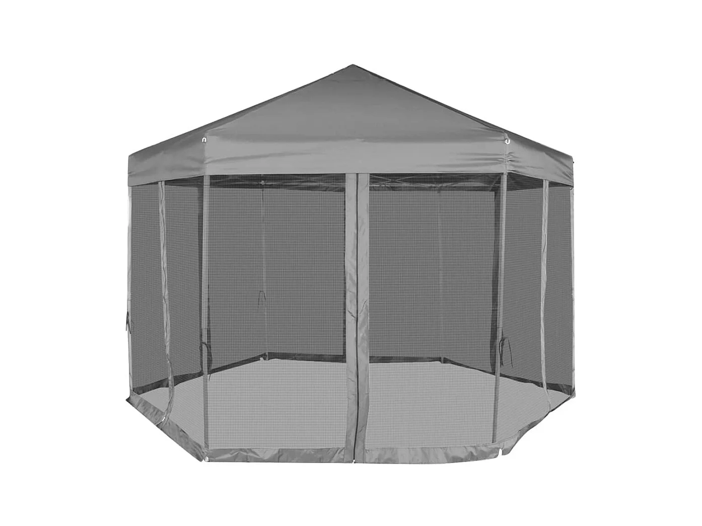 Partytent pop-up zeshoekig met 6 zijwanden 3,6x3,1 m grijs