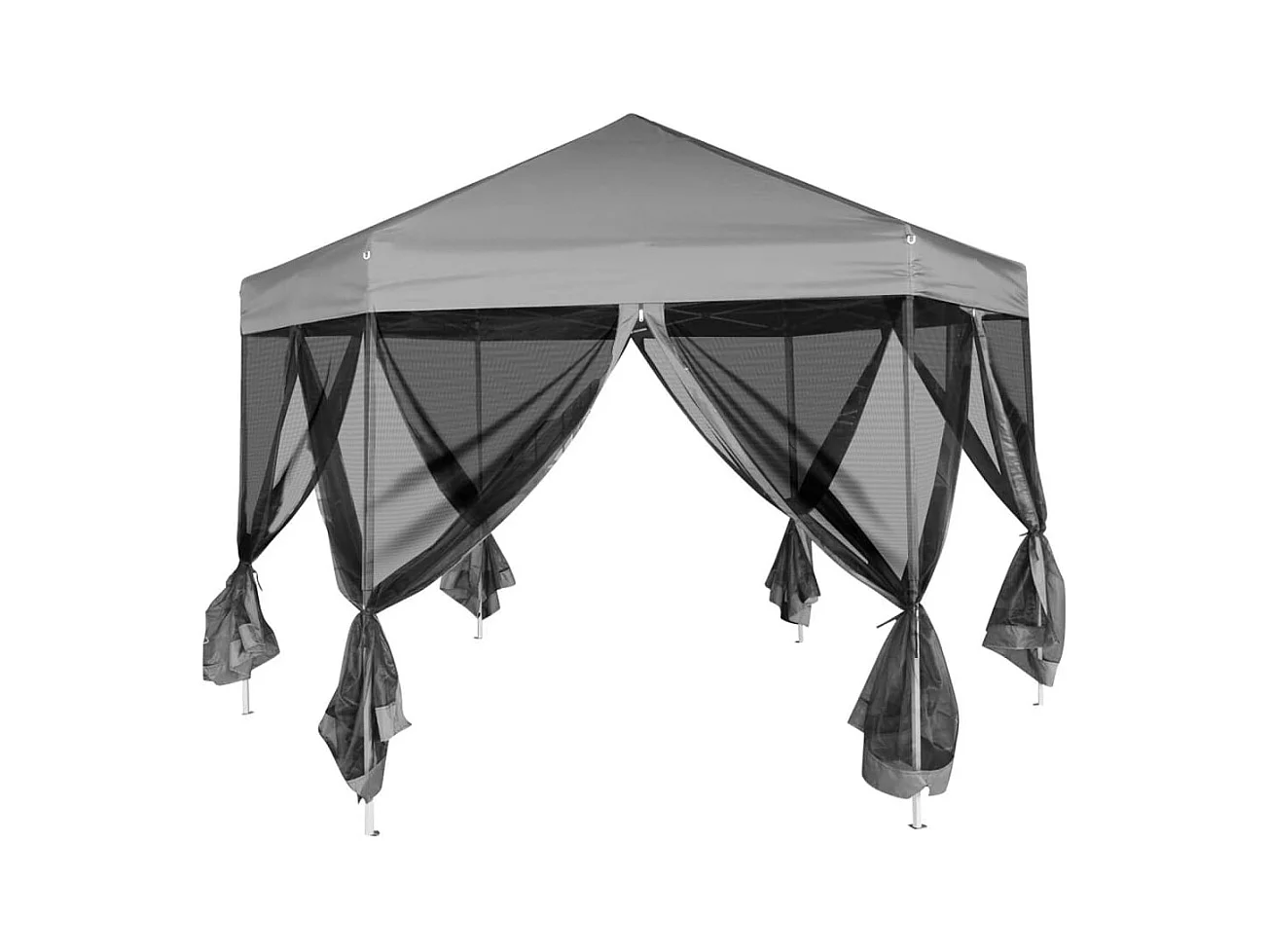 Partytent pop-up zeshoekig met 6 zijwanden 3,6x3,1 m grijs