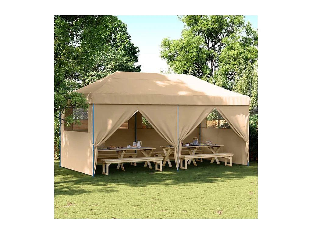 Partytent inklapbaar pop-up met 4 zijwanden beige