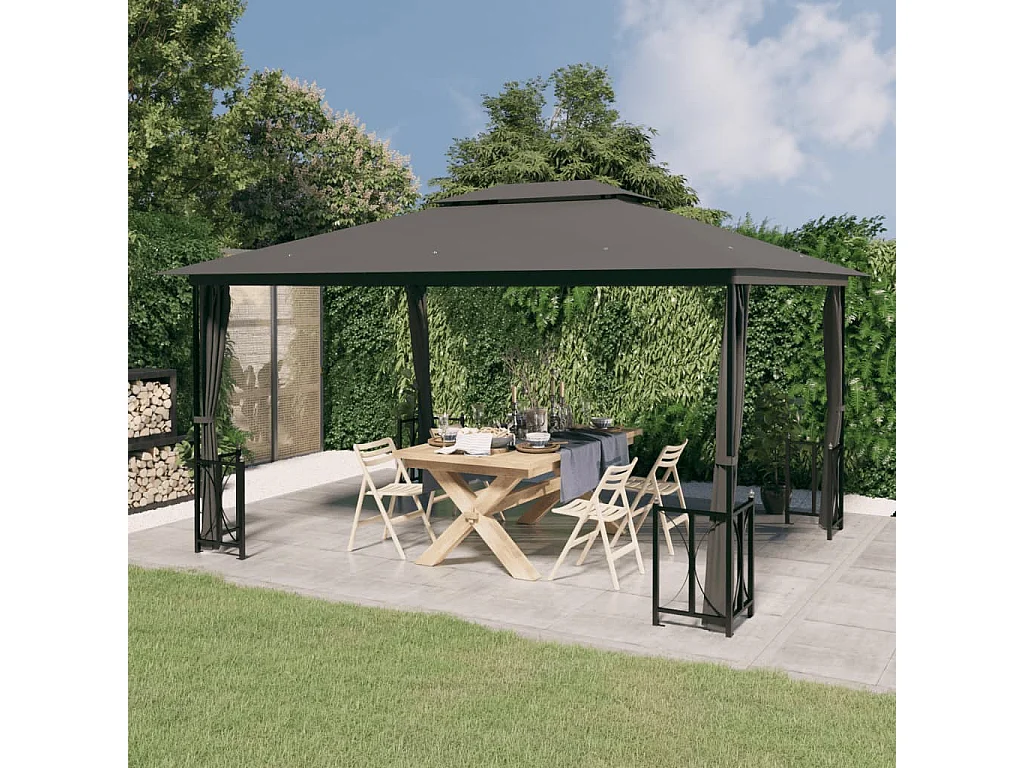 Tonnelle avec parois et toit double 3x4 m Anthracite