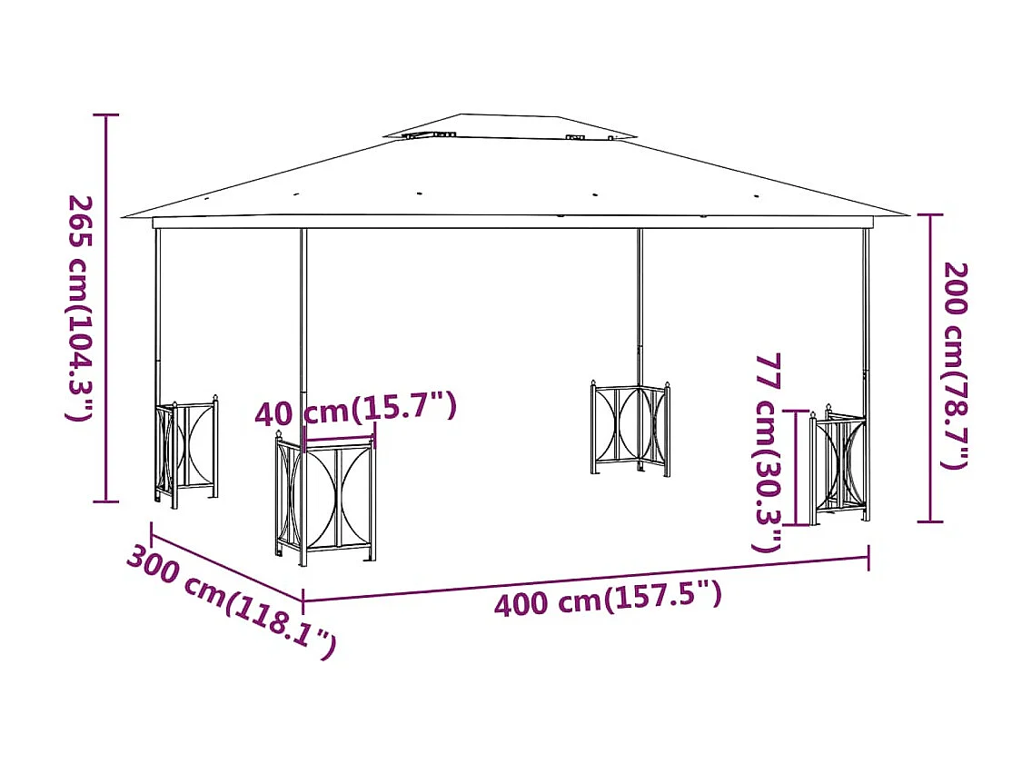 Tonnelle avec parois et toit double 3x4 m Anthracite