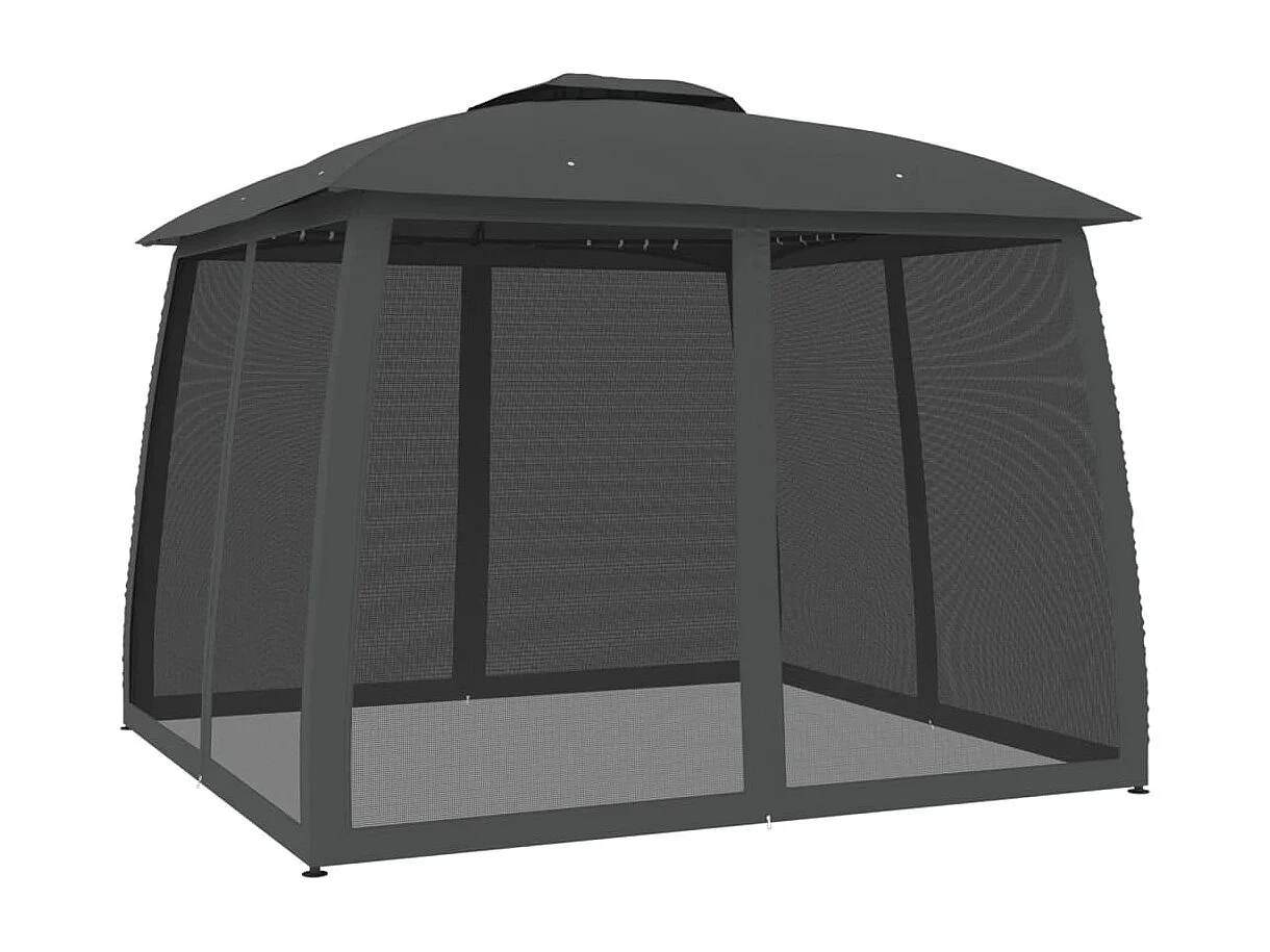 Tonnelle avec double toit et parois en filet anthracite acier