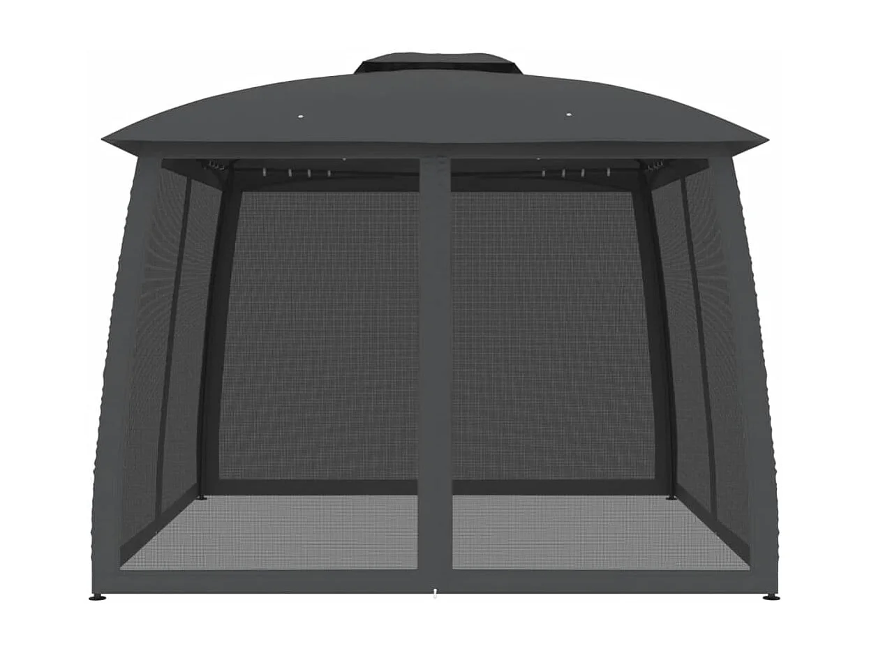 Tonnelle avec double toit et parois en filet anthracite acier