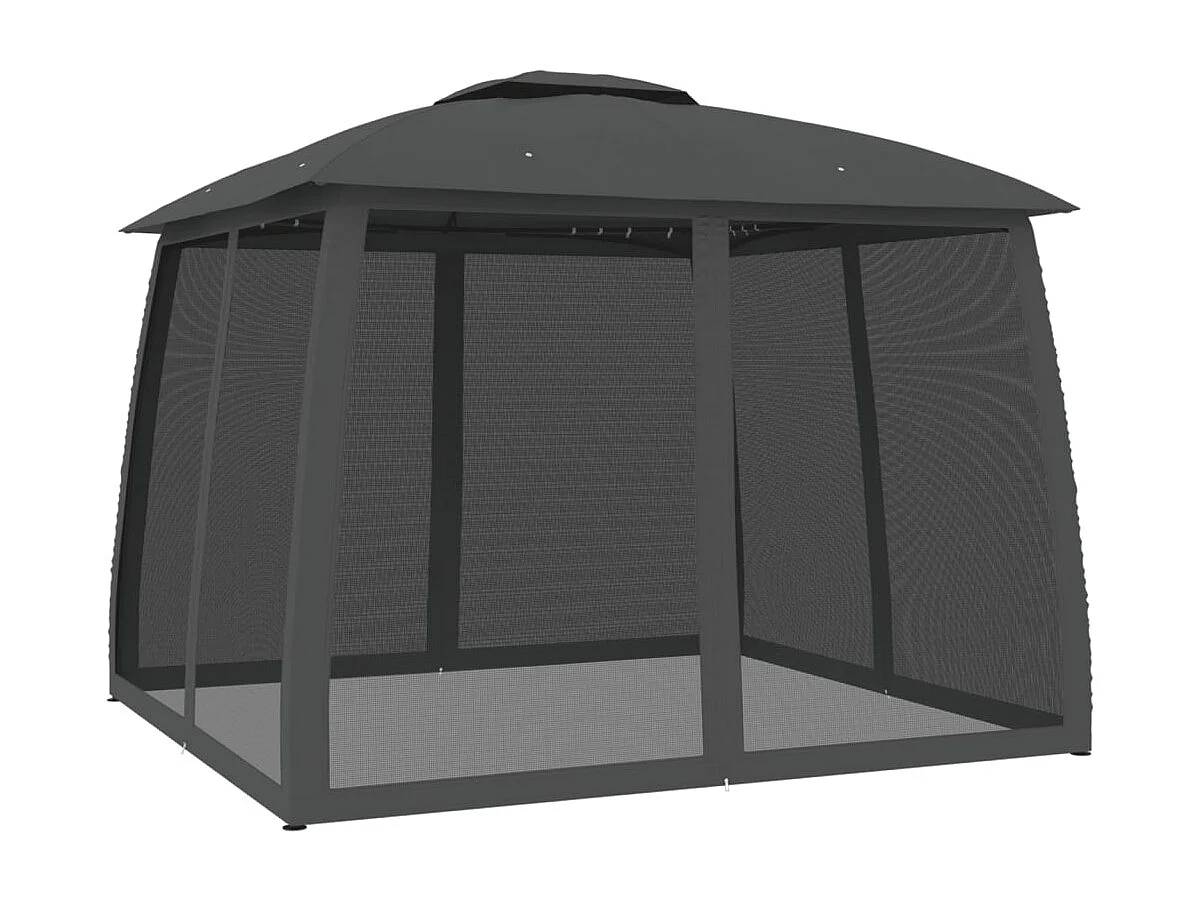 Tonnelle avec double toit et parois en filet anthracite acier