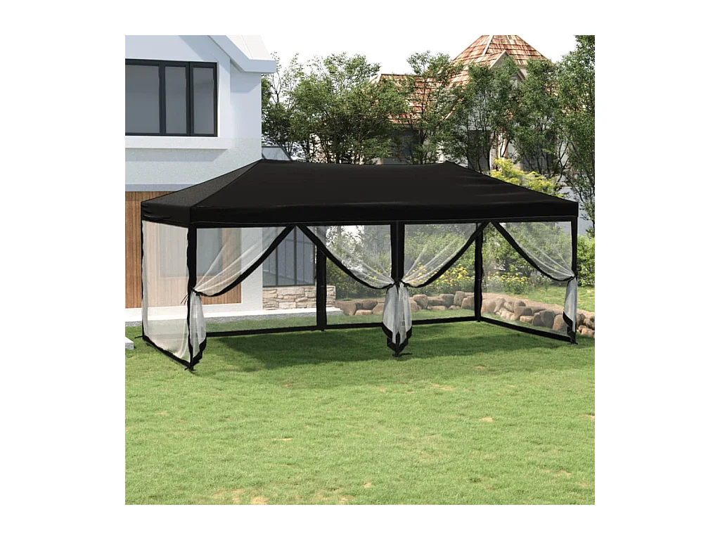 Tente de réception pliable avec parois Noir 3x6 m