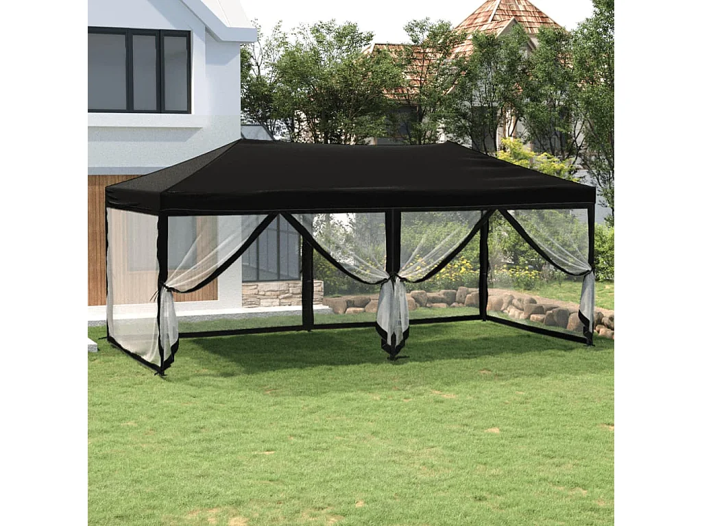Tente de réception pliable avec parois Noir 3x6 m