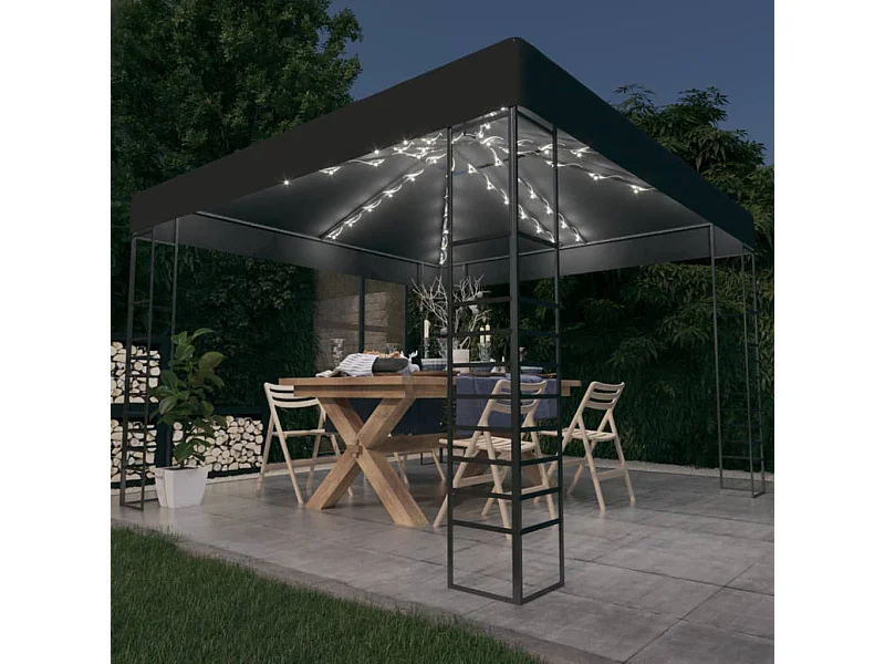 Carpa cenador de jardín con tira de luces LED 3x3 m antracita