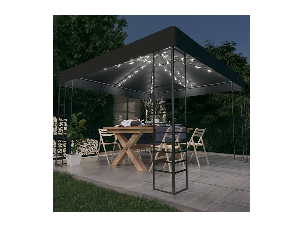 Chapiteau de jardin avec lumières LED 3x3 m Anthracite