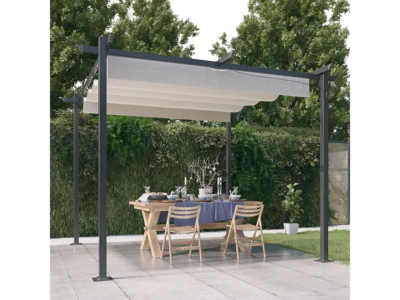 Tuinprieel met uittrekbaar dak 3x3 m crèmekleurig