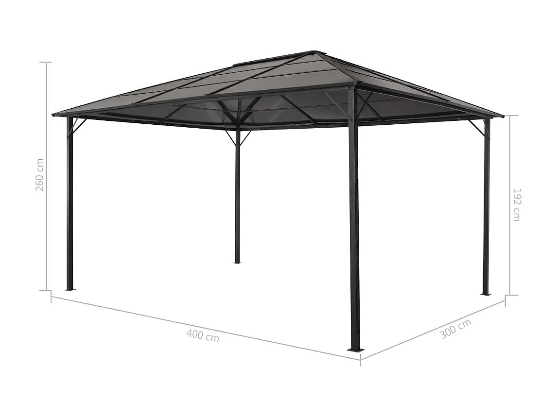 Tonnelle avec toit Aluminium 4x3x2,6 m Noir