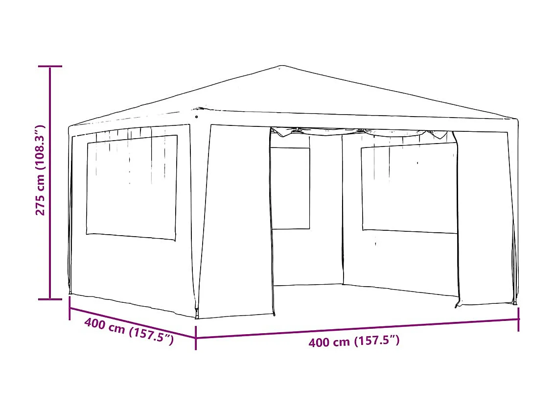 Tente de réception et parois latérales 4x4 m Anthracite 90 g/m²